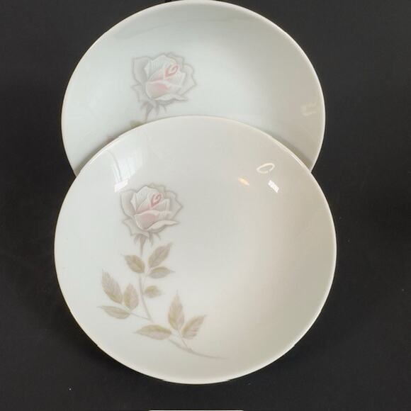 Noritake Edenrose 2 Fruit/Dessert (Sauce) Bowls Gray/Pink/White Roses VTG - Picture 5 of 13